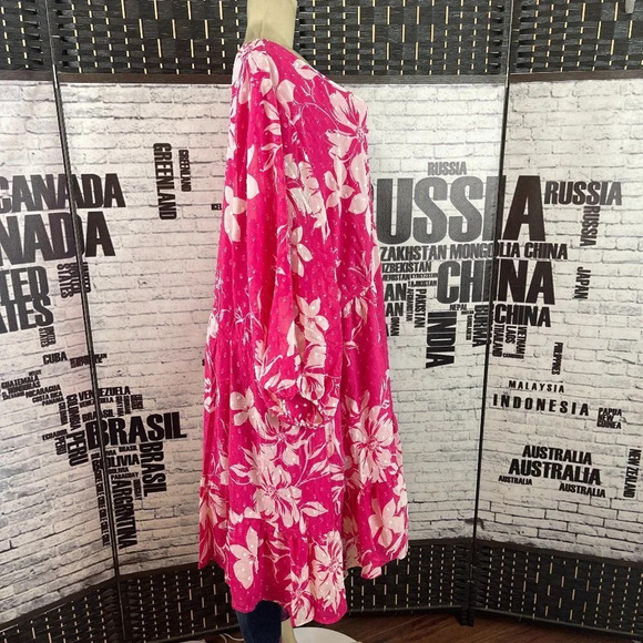 Torrid Plus 6X Pink Floral V-Neck Pockets Below Knee 3/4 Sleeve Babydoll Dress - Picture 5 of 6